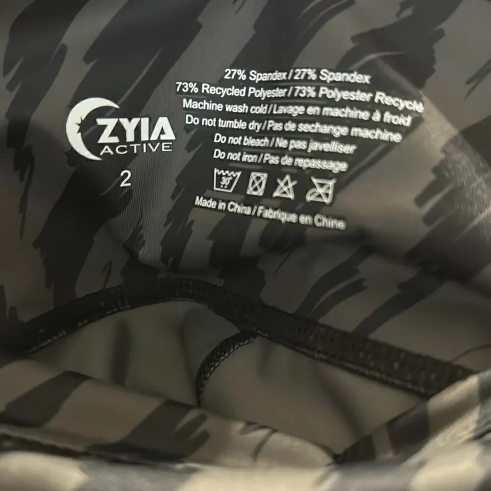 ZYIA Active Light N Tight Zebra Print Capri Legginngs Black Gray Size 2